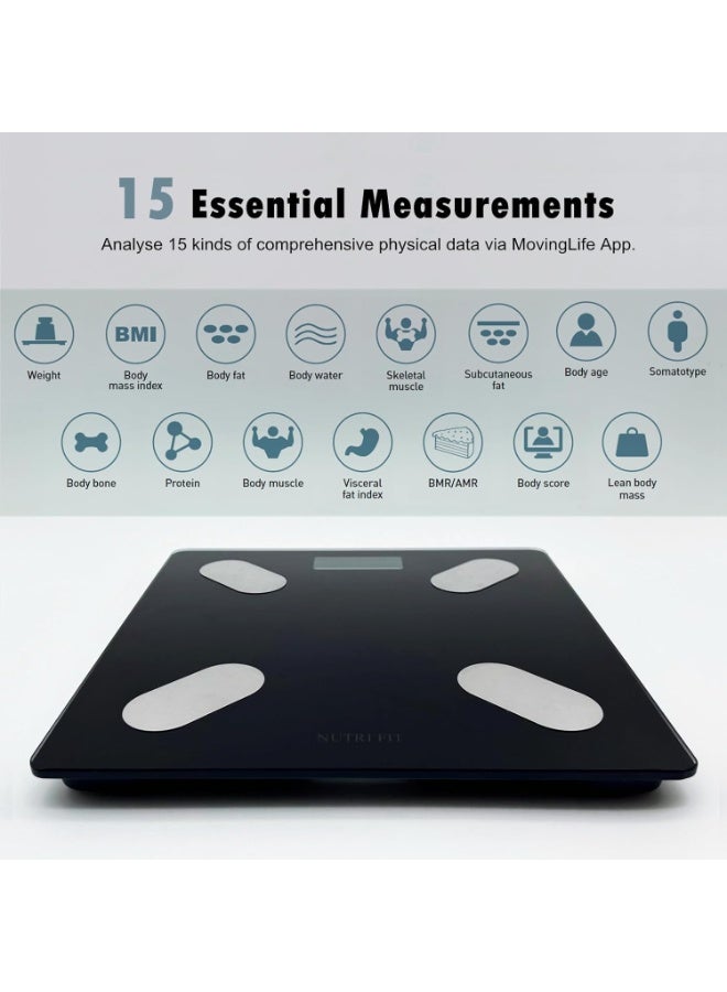 ميزان رقمي ذكي لقياس وزن الجسم، ميزان عالي الدقة يعمل بمجرد الوقوف عليه، مزود بشاشة LCD كبيرة بإضاءة خلفية وإمكانية الاتصال بالتطبيق، مصنوع من الزجاج المقسى، يتحمل حتى 400 رطل. - Image 5