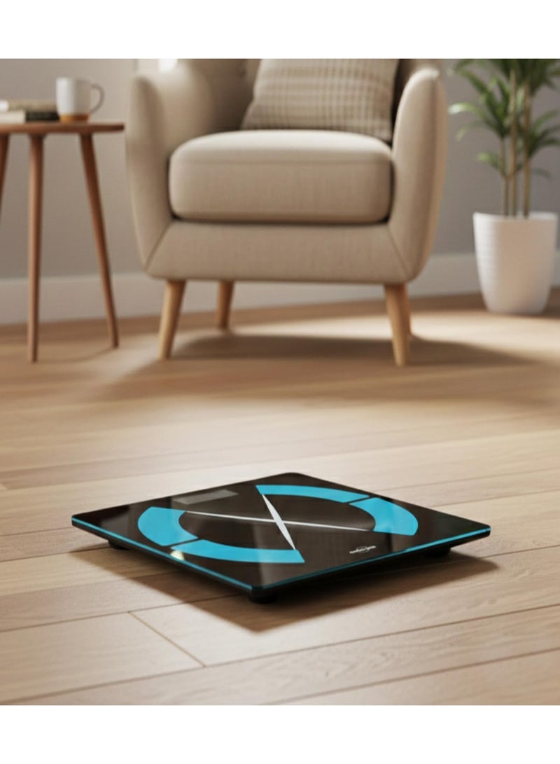 ميزان رقمي ذكي لقياس وزن الجسم، ميزان عالي الدقة يعمل بمجرد الوقوف عليه، مزود بشاشة LCD كبيرة بإضاءة خلفية وإمكانية الاتصال بالتطبيق، مصنوع من الزجاج المقسى، يتحمل حتى 400 رطل. - Image 4