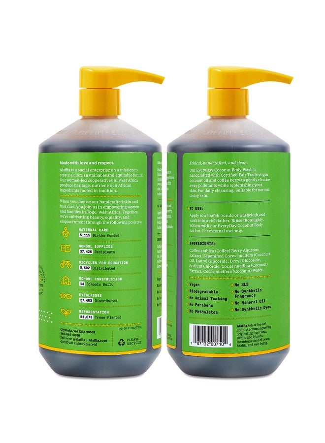 Alaffia Sensitive Skin Body Wash Pack, Everyday Coconut Body Wash for Men & Women, Natural Body Wash with Plant Based Ingredients, Coconut Oil, Coffee, Vitamin E, Purely Coconut (2 Pack-32 Fl Oz Ea) - Image 2