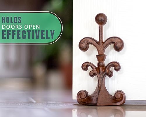 Comfify Fleur De Lis Cast Iron Door Stop – One Decorative Wedge with Felt Bottom – Antique Rust Brown – 4" x 3.5" x 7.75" - Image 5