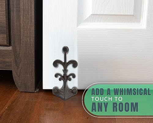 Comfify Fleur De Lis Cast Iron Door Stop – One Decorative Wedge with Felt Bottom – Antique Rust Brown – 4" x 3.5" x 7.75" - Image 4