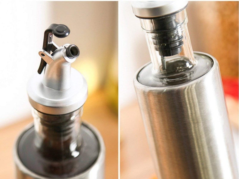 Onlyeasy Premium Glass Oil Dispenser with Steel Cover Seasoning BottleGlass Oil Bottle Leakproof Oiler Tank Household Stainless Steel Condiment Dispenser Steel Glass Oil Bottle 500ml 2pc - Image 3