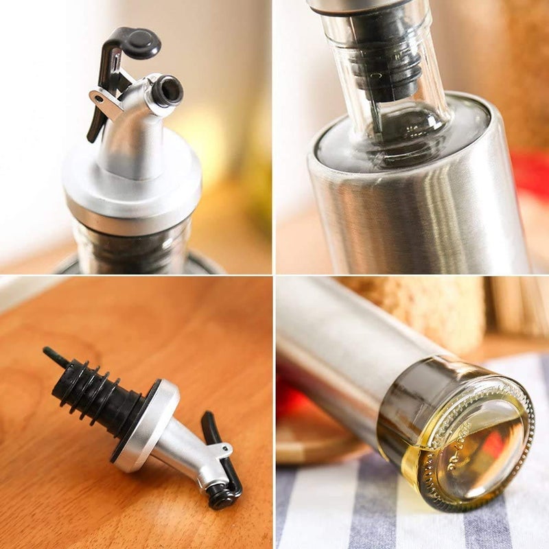 Onlyeasy Premium Glass Oil Dispenser with Steel Cover Seasoning BottleGlass Oil Bottle Leakproof Oiler Tank Household Stainless Steel Condiment Dispenser Steel Glass Oil Bottle 500ml 2pc - Image 2