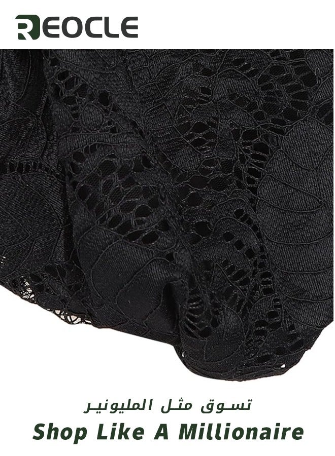 REOCLE Women's Turban Beanie Hat with Flower Lace And Bead Headwear Elastic Head Wrap Fashion Cap Black  - Image 5