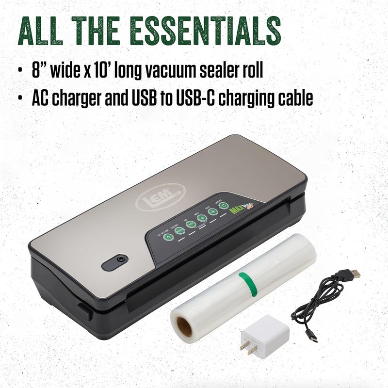 LEM Products MaxVac Go Cordless Plastic Vacuum Sealer with 118 Inch Seal Bar Silver and Black - Image 4