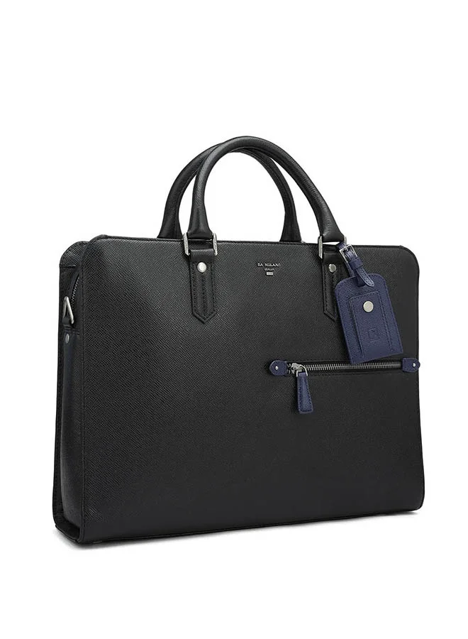 Da Milano Da Milano Leather Black Laptop Bag with Adjustable Shoulder Strap
