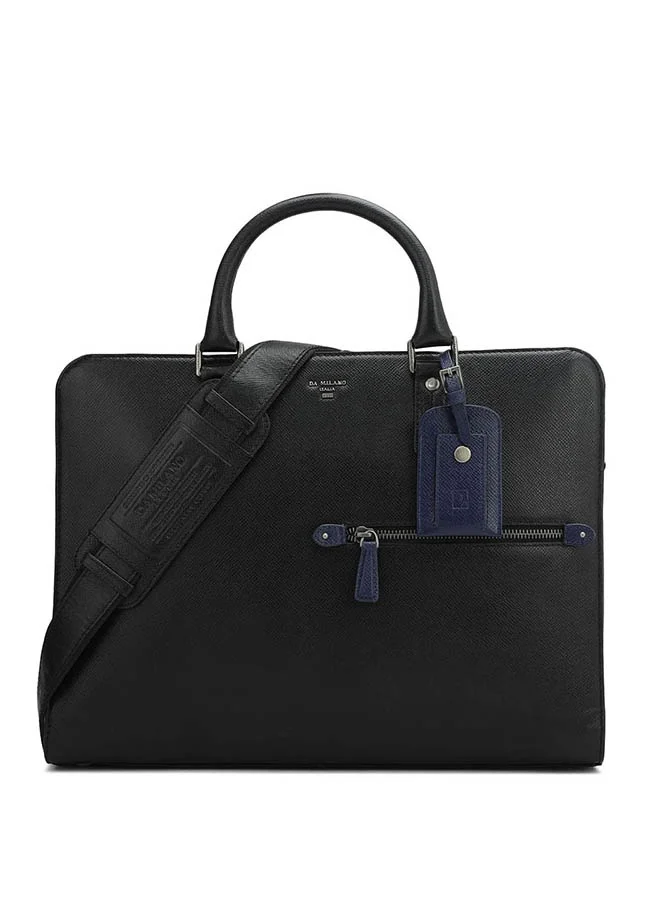 Da Milano Da Milano Leather Black Laptop Bag with Adjustable Shoulder Strap