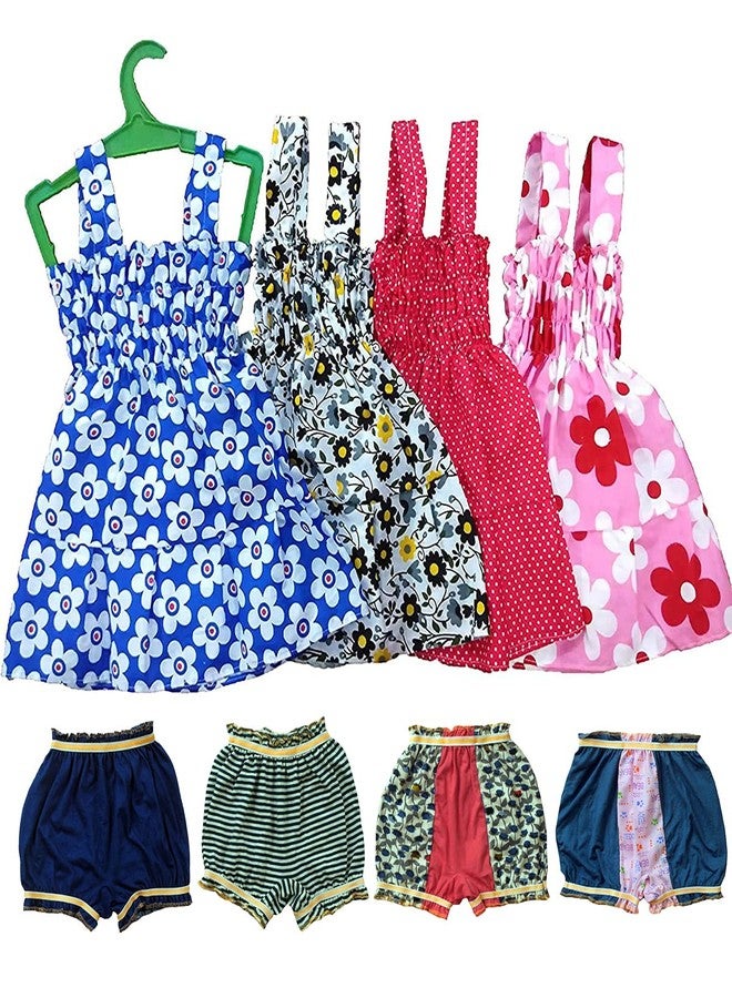 JYOTI Sonia Collection New Born Baby Girl Kids Cotton Printed JHABLA Frock (Pack of 4, 3-4 Years)