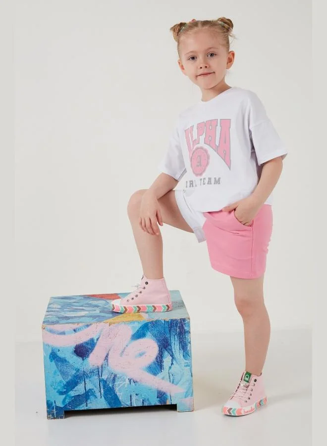 Lela Lela Cotton Printed Crew Neck Shorts Bottom-Top Set Girls SET 6212006