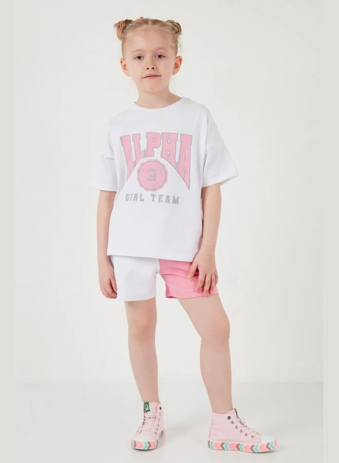 Lela Lela Cotton Printed Crew Neck Shorts Bottom-Top Set Girls SET 6212006