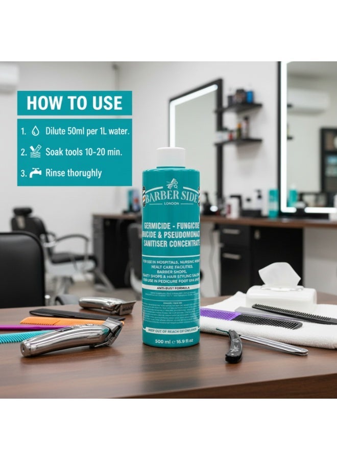 iCan London ICAN Barberside London Germicide Disinfectant Solution 500ml Turquoise – Professional Salon, Medical & Spa Sanitizer - Image 4