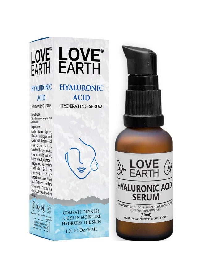 Love Earth Hyaluronic Acid Serum With Organic Aloe Vera & Essential Oils For Moisturised, Nourished & Hydrated Skin 30 ML - Image 1