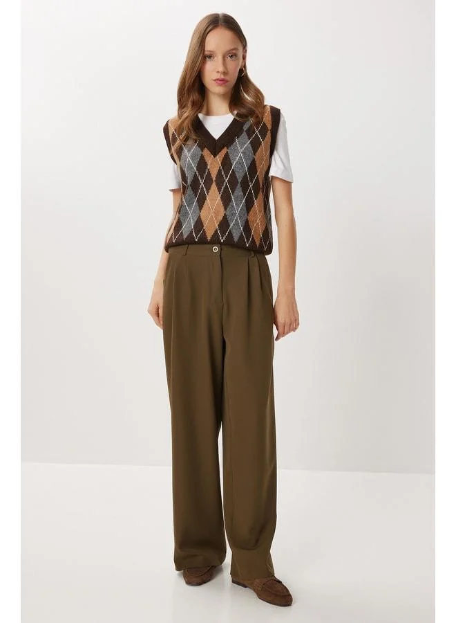 Lovely Istanbul Pocketed Woven Palazzo Pants LGK0007 HAKİ.