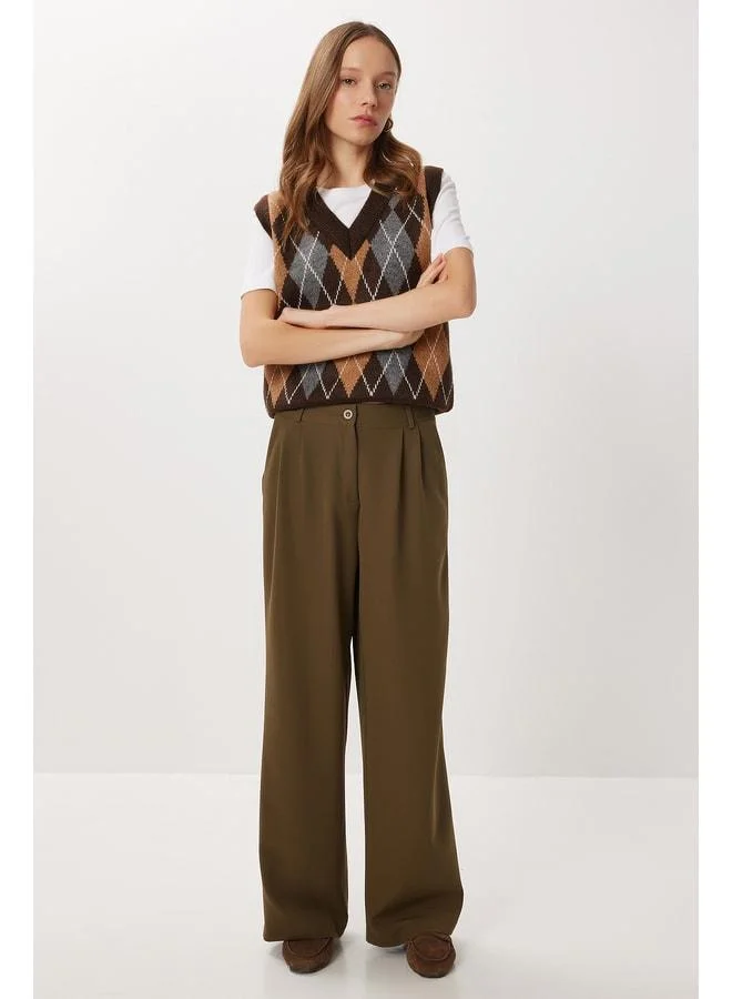 Lovely Istanbul Pocketed Woven Palazzo Pants LGK0007 HAKİ.