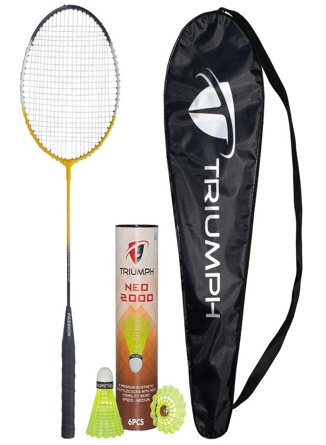 ترايامف مضرب تنس الريشة من تريومف، وكرة تنس الريشة، ومضرب تريومف باشون قطعة واحدة مع 6 كرات تنس الريشة تريومف نيو-2000 مصنوعة من النايلون الصناعي وغطاء كامل. - Image 1