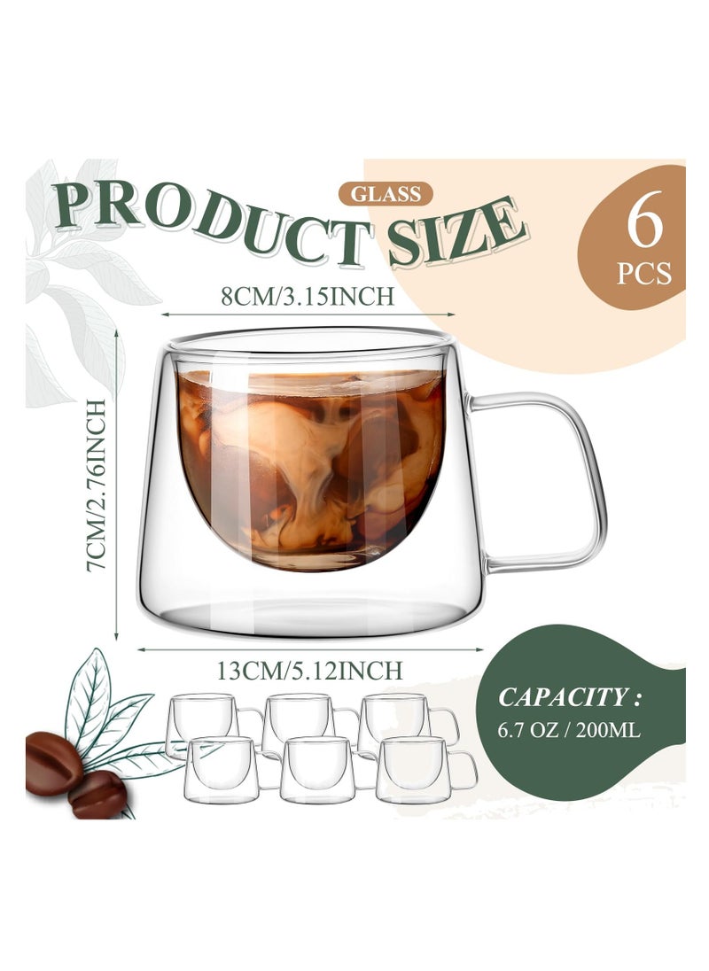 Generic - Double Wall Glass Coffee Mugs 6.8 oz, 6 Pcs Clear Insulated Coffee Mugs with Square Handle, Glass Heat Resistant Coffee Cups Tea Cups Gift Set for Espresso, Cappuccino, Latte, Tea, Beverage - Image 1