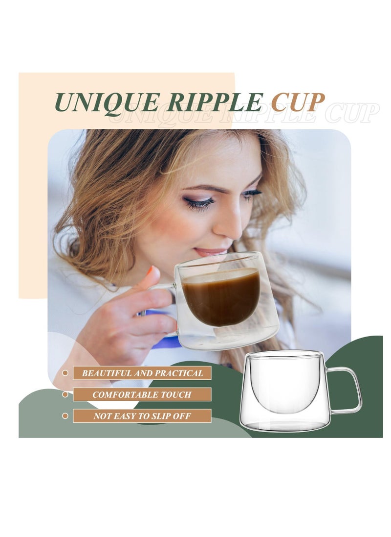 Generic - Double Wall Glass Coffee Mugs 6.8 oz, 6 Pcs Clear Insulated Coffee Mugs with Square Handle, Glass Heat Resistant Coffee Cups Tea Cups Gift Set for Espresso, Cappuccino, Latte, Tea, Beverage - Image 1