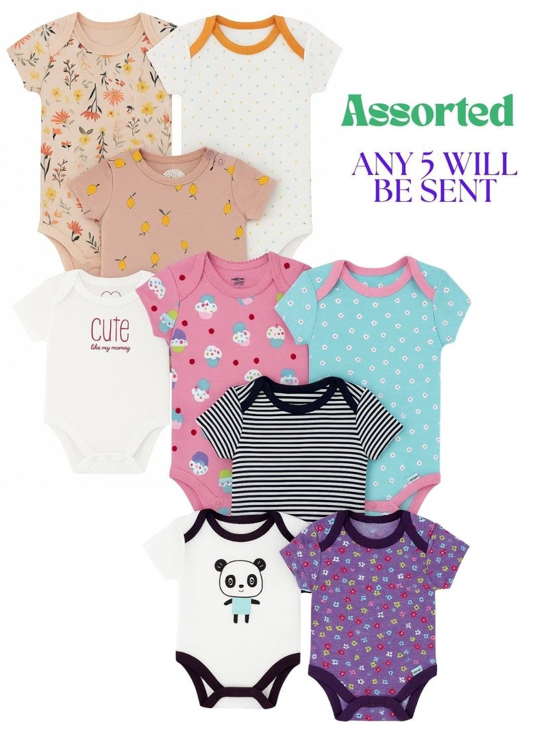 TuddyBuddy Baby Girls 100% Cotton Multi Color Half Sleeves Romper Combo/Bodysuit Set for Baby Girl (Pack of 5 - Short Sleeves Unicorns Prints, 0-3 Months Baby Girl) - Image 4