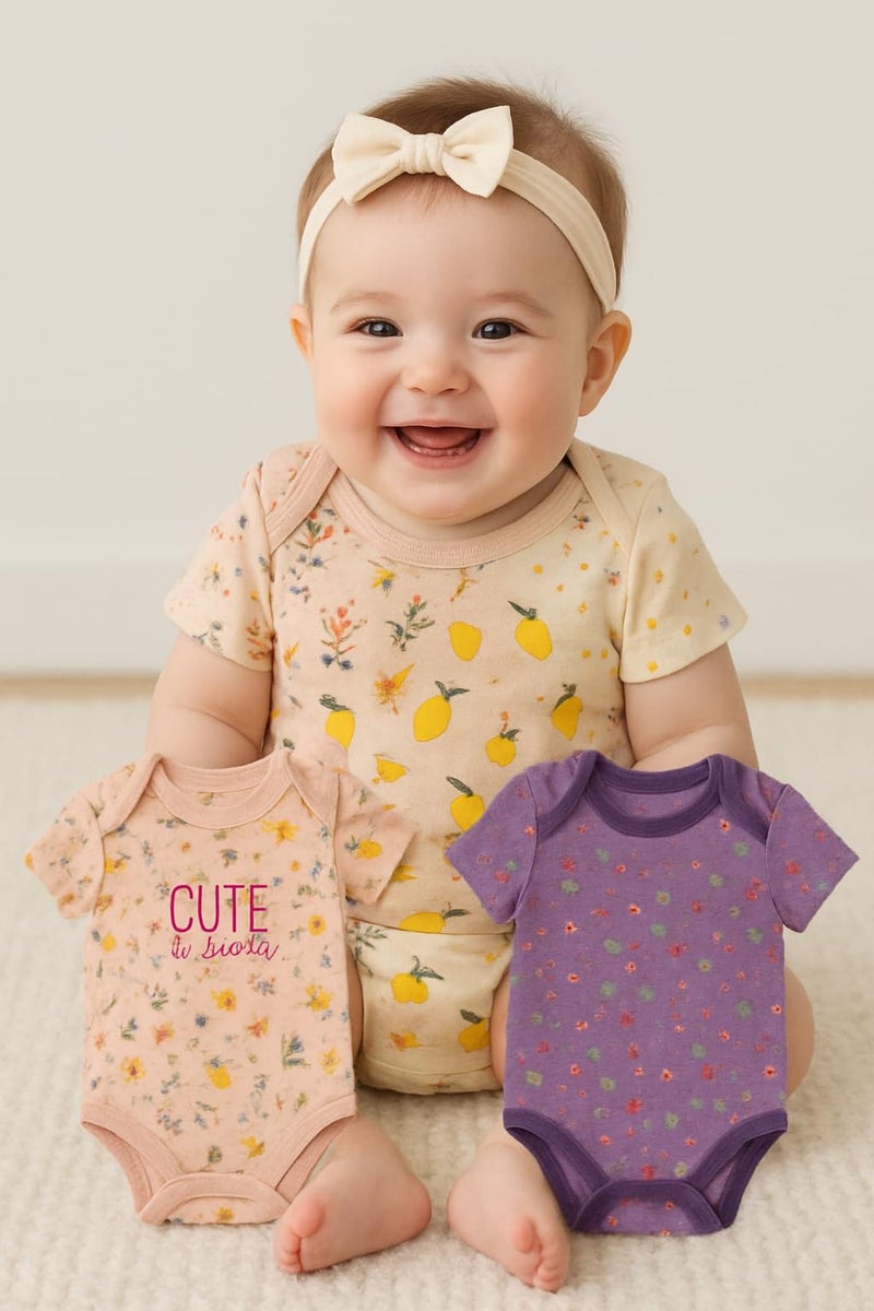 TuddyBuddy Baby Girls 100% Cotton Multi Color Half Sleeves Romper Combo/Bodysuit Set for Baby Girl (Pack of 5 - Short Sleeves Unicorns Prints, 0-3 Months Baby Girl) - Image 3