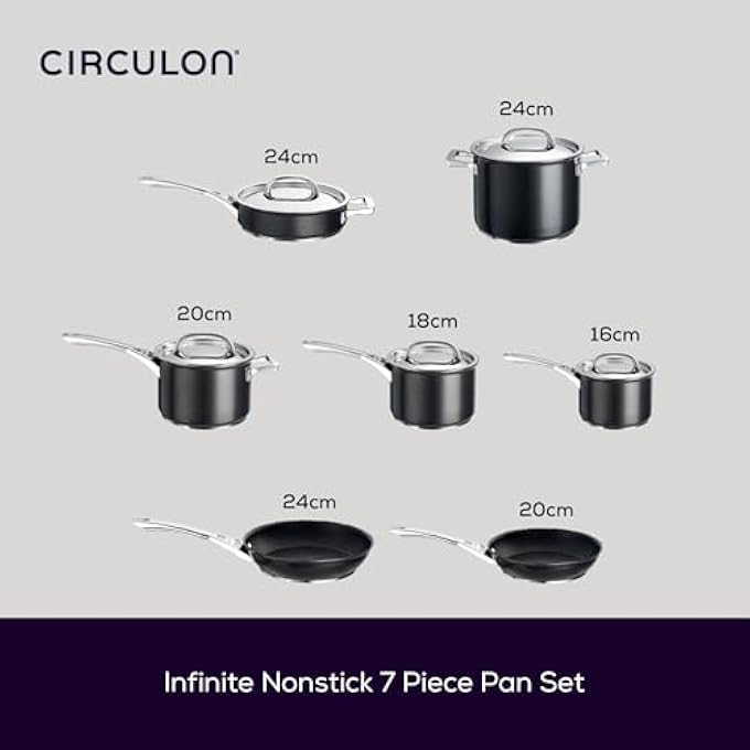 سركيولن 61107 طقم أواني طهي إنفينيت للطهي السريع والقلي من 7 قطع، أغطية غير لاصقة من الفولاذ المقاوم للصدأ، أواني طهي من الألومنيوم المؤكسد الصلب، ألومنيوم أسود - Image 2