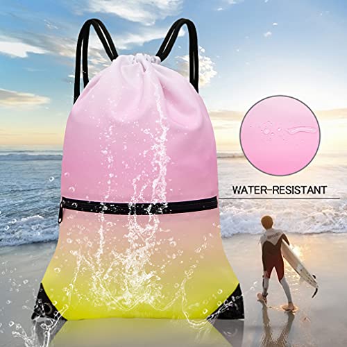 HOLYLUCK Drawstring Backpack Bag Sport Gym Sackpack (gradient yellow pink) - Image 2