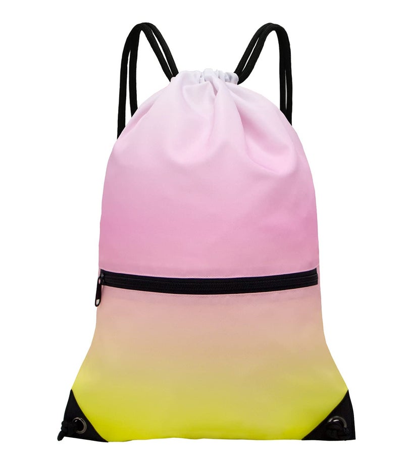 HOLYLUCK Drawstring Backpack Bag Sport Gym Sackpack (gradient yellow pink) - Image 1