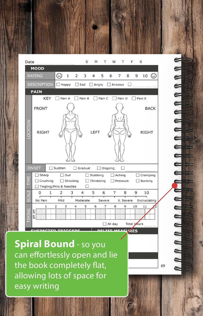 OptiLiving Publishing Chronic Pain Journal For Women â€“ Track and Manage Your Pain by Identifying & Eliminating Triggers | A5 Spiral Bound - Image 4