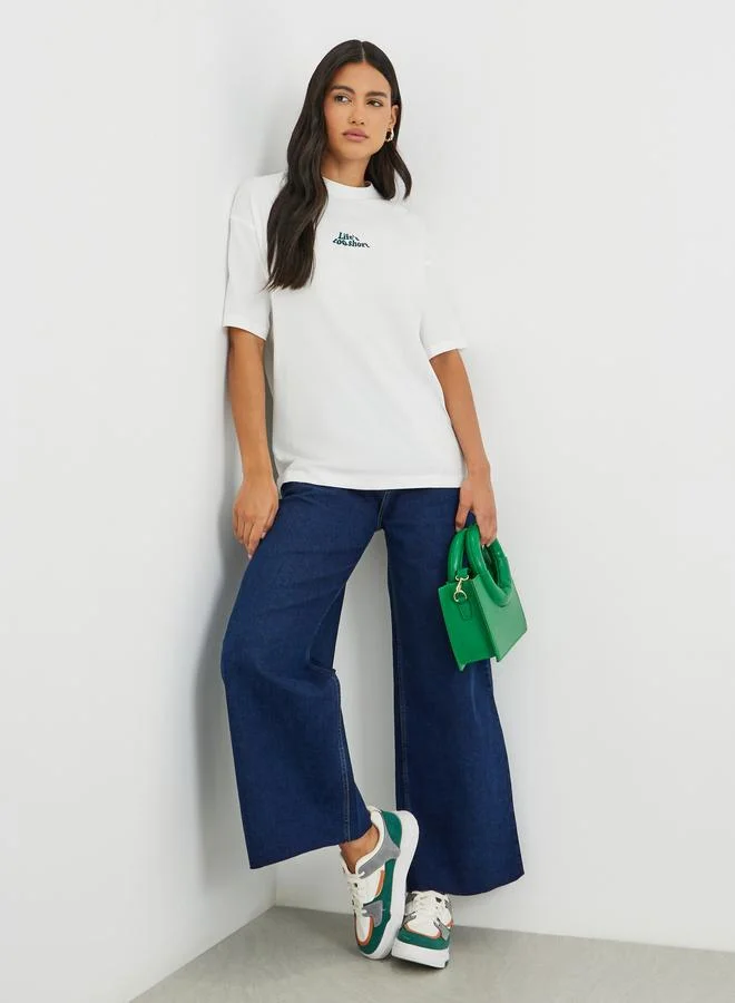 Styli Styli Women Dark Blue Raw Edge Detail Wide Leg Jeans