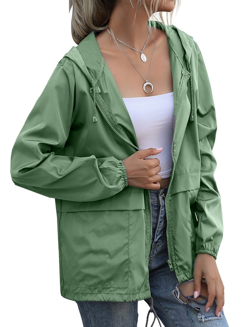 JMinger جاكيتات مطرية نسائية مقاومة للماء مع غطاء رأس خفيفة الوزن جاكيتات مطر كبيرة للرياح في الهواء الطلق - Image 3