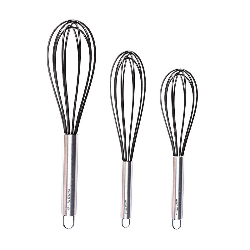Wired Whisk Silicone Whisk Set of 3  Stainless Steel  Silicone NonStick Coating  Colored Balloon Egg Beater for Blending Whisking Beating Frothing  Stirring 12inch 10inch  85inch 