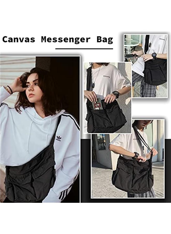Arabest Canvas Messenger Bag Large Hobo Crossbody Bag with Multiple Pockets Casual Shoulder Tote Bag for Women and Men  - Image 3