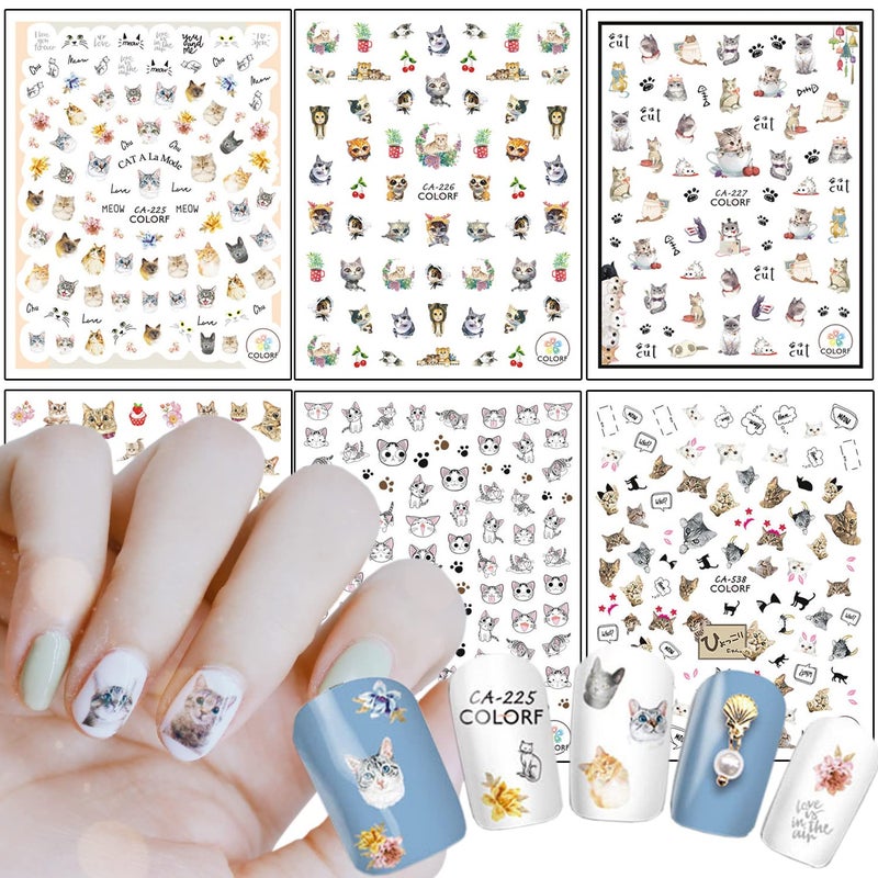 Cartoon Cat Nail Art Stickers 3D Animal SelfAdhesive Design Cute Transfer Decals for Women Girls Manicure Charms Decorations DIY Resin Nail Acrylic Supplies