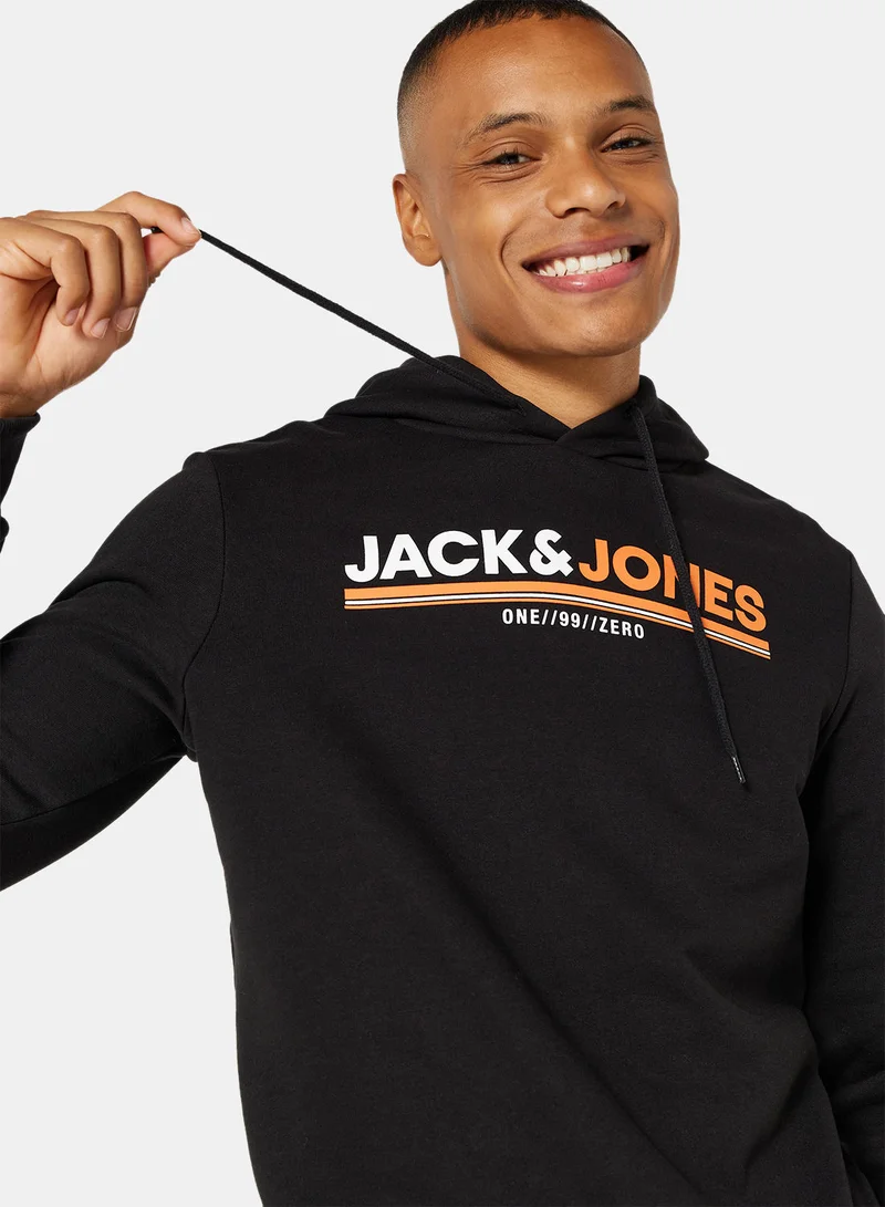 جاك اند جونز Logo Relaxed Fit Hoodie