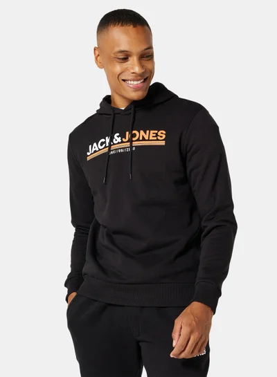 جاك اند جونز Logo Relaxed Fit Hoodie