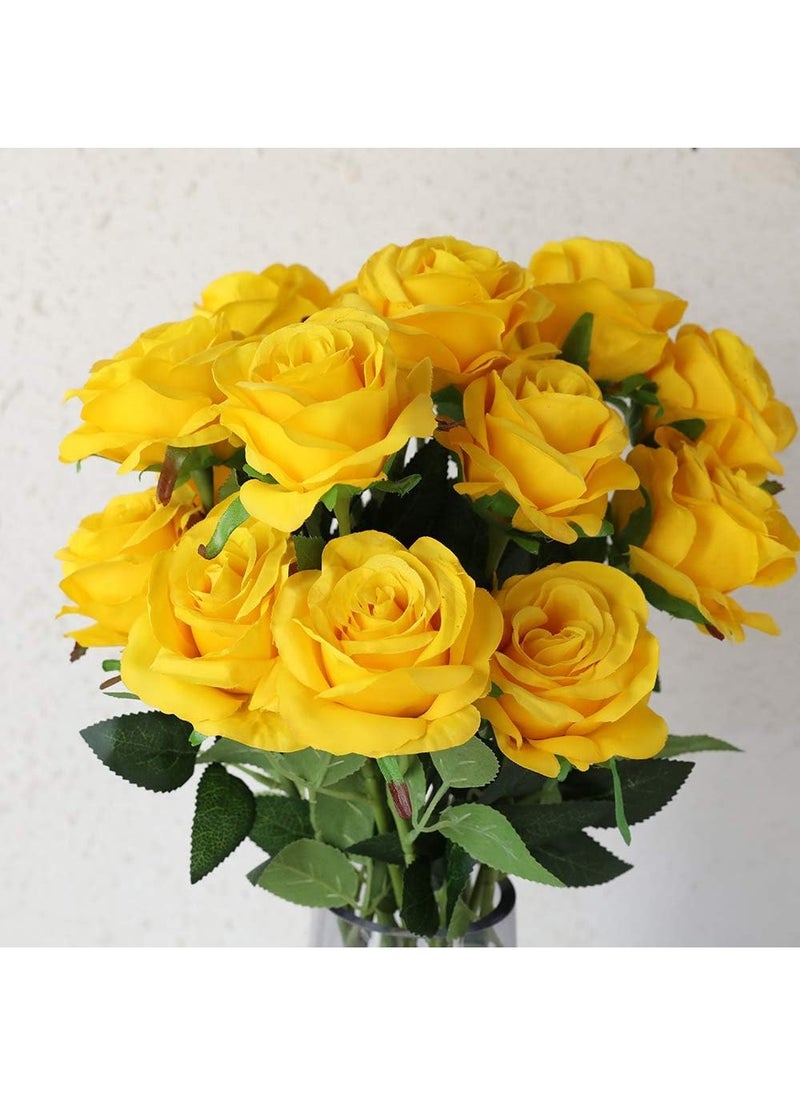Home zone Artificial Silk Rose Flower Bouquet Lifelike Fake Rose for Wedding Home Party Decoration Event Gift 10pcs (Yellow)  - Image 5