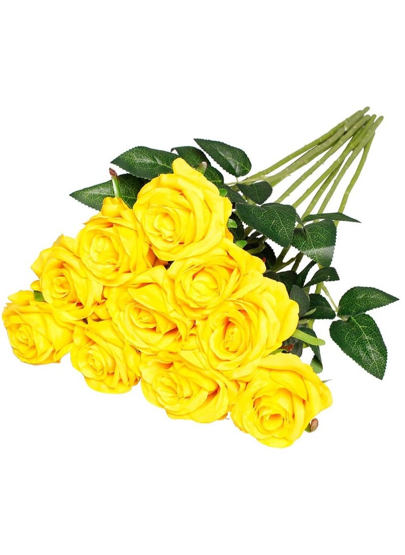 Home zone Artificial Silk Rose Flower Bouquet Lifelike Fake Rose for Wedding Home Party Decoration Event Gift 10pcs (Yellow)  - Image 1