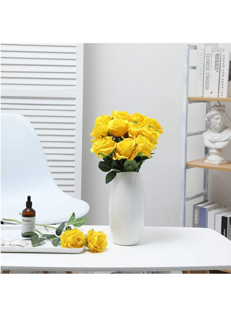 Home zone Artificial Silk Rose Flower Bouquet Lifelike Fake Rose for Wedding Home Party Decoration Event Gift 10pcs (Yellow)  - Image 2