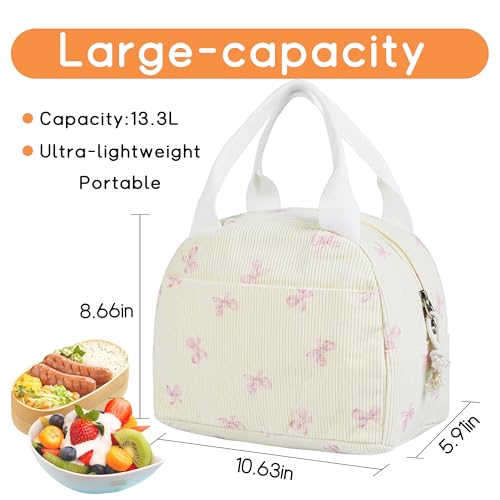 GISMTR Lunch Bag for Women Insulated Lunch Box Cute Corduroy Lunch Tote Bags Reusable Large Capacity Cooler Bag for Travel Work Picnic - Image 2