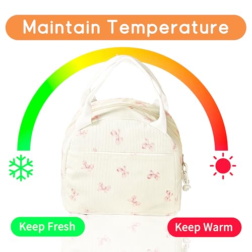 GISMTR Lunch Bag for Women Insulated Lunch Box Cute Corduroy Lunch Tote Bags Reusable Large Capacity Cooler Bag for Travel Work Picnic - Image 3