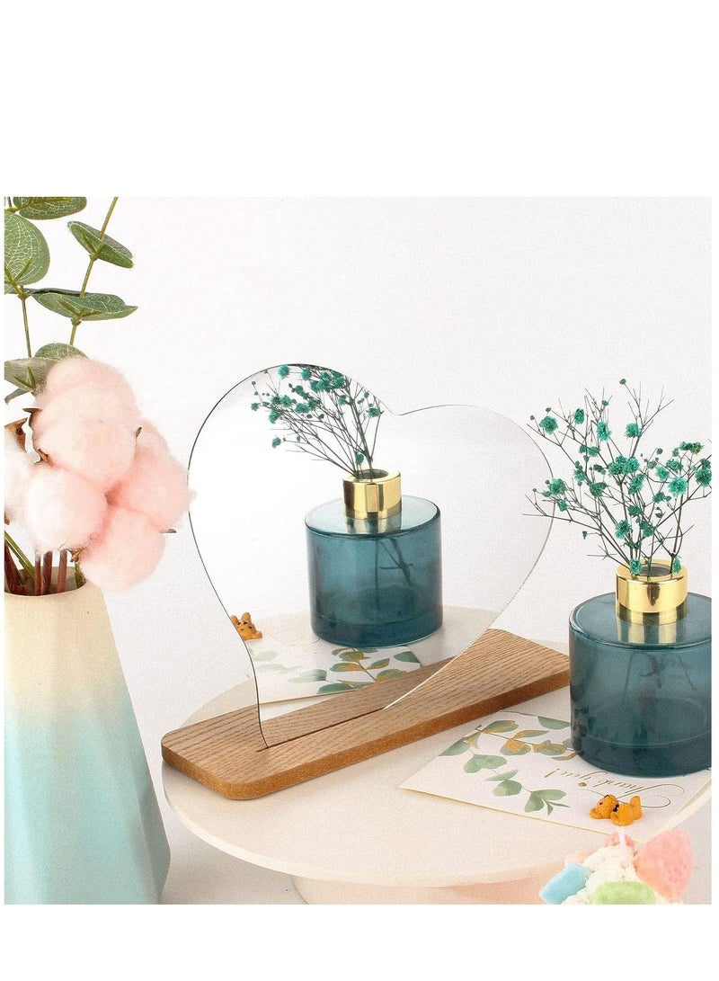 KASTWAVE Irregular Aesthetic Vanity Frameless Heart Mirror Concise Style Room Décor Desktop Frameless Mirror Acrylic Mirrors with Wooden Stand and Cute Stickers for Bedroom Living Room - Image 1