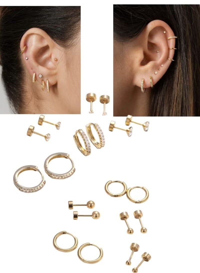 YUCCA 20pcs Small Gold Hoop Earrings for Women, 18K Gold Plated Stainless Steel Small Hoop Earrings Set for Multiple Piercing, Gorgeous Huggie Hoop Cartilage Helix Tragus Earrings  - Image 1