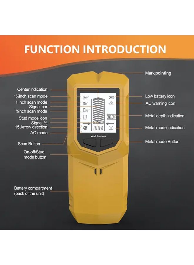 Red 6 In 1 Wall Metal Detector Digital Display Battery Powered Heavy Duty Construction - Image 4