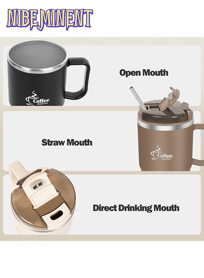 NIBEMINENT 19oz (approx. 550ml) stainless steel coffee mug with straw with spoon with tea divider, outdoor travel mug for cold and hot drinks, gifts for men and women  - Image 5