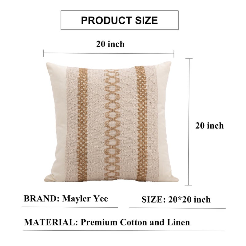 Mayler Yee Throw Pillow Covers 20 x 20 Inch 1PC for Farmhouse Living Room  Cotton & Burlap Textured Striped Woven Boho Pillow Covers (Beige & Brown  Triple Striped) - Image 3