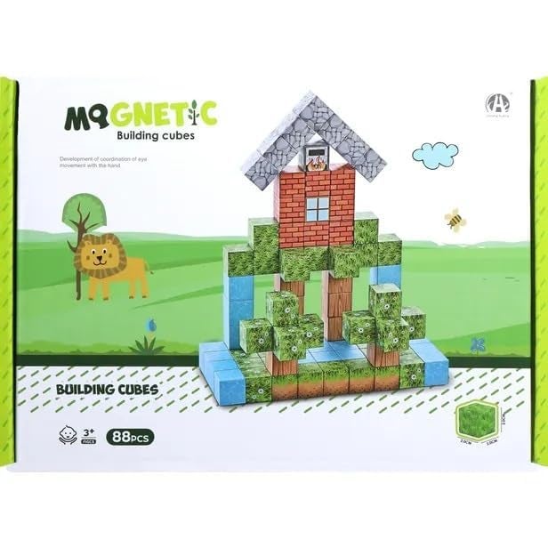 Knick Knack Magnetic World Building Blocks Set | Mini Themed Magnetic Cubes for Kids Ages 3 and Up (88 Pieces) - Image 1