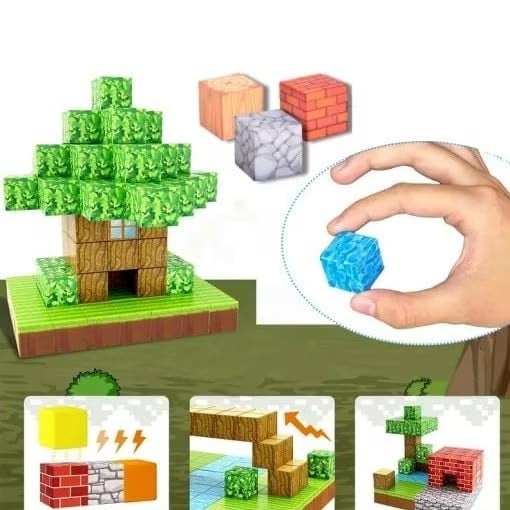 Knick Knack Magnetic World Building Blocks Set | Mini Themed Magnetic Cubes for Kids Ages 3 and Up (88 Pieces) - Image 3