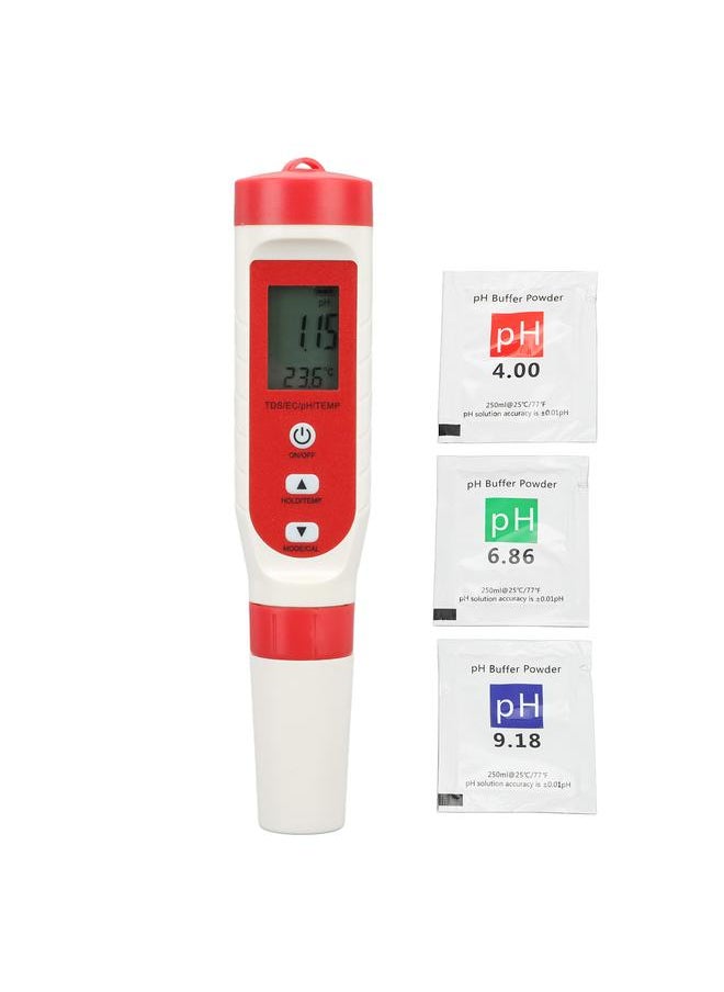 Thoraya Digital Water Tester Pen 4 in 1 PH TDS EC Temp Meter IP65 Waterproof Multifunctional Water Tester with HD LCD Screen  - Image 1