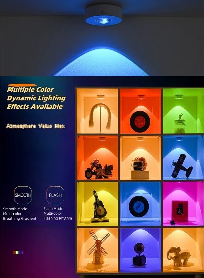 CMGTYYD Rechargeable LED Cupboard Light, USB Wireless RGB Puck Light, Battery Operated Shelf Display Cabinet Light, Dimmable Stick on Wall Light with Remote Control/Timer for Wardrobe/Kitchen-3 Pack - Image 4