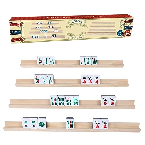 GOTHINK Wooden Mahjong Tiles Trays/Racks/Holders Set of 4, Upgrade Your Mahjong Game, Racks for Mahjong, Mexican Train, Dominoes, and More (Racks Only) - Image 1
