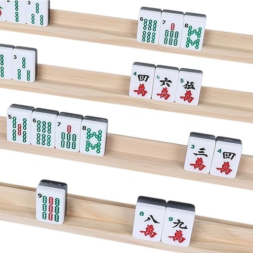 GOTHINK Wooden Mahjong Tiles Trays/Racks/Holders Set of 4, Upgrade Your Mahjong Game, Racks for Mahjong, Mexican Train, Dominoes, and More (Racks Only) - Image 5